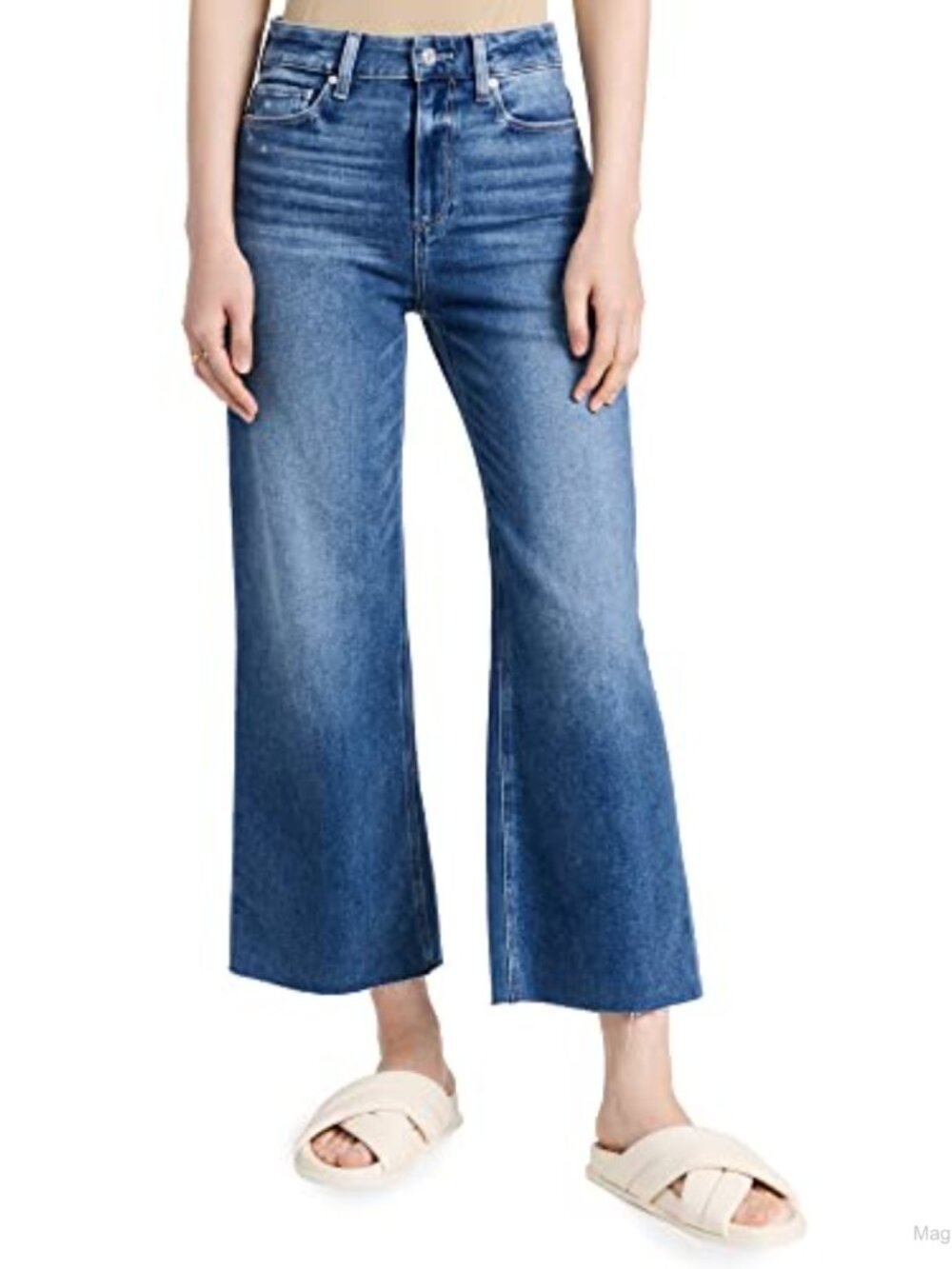 Ultra High Rise Wide Leg Ankle Raw Hem Jeans Stretch Denim Casual